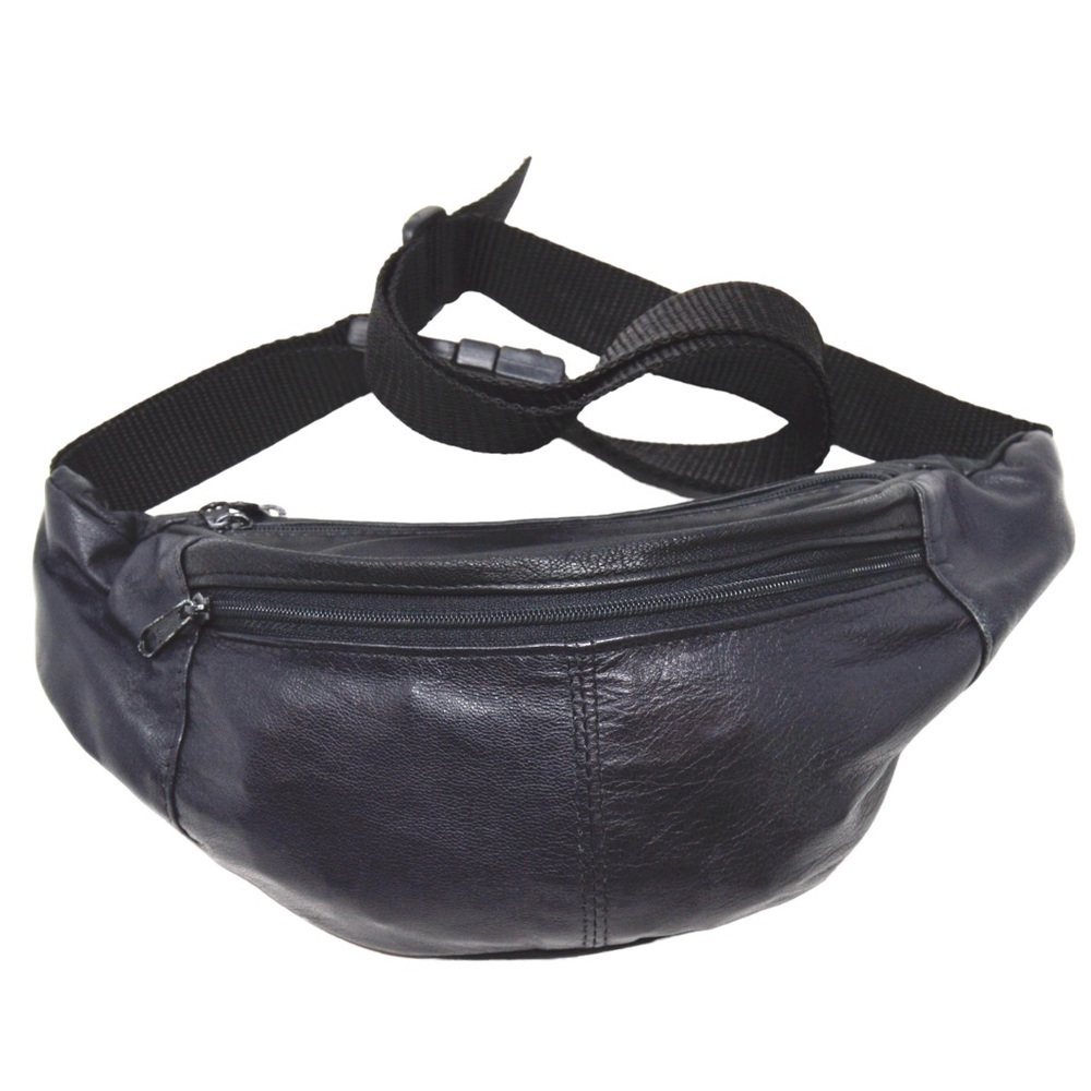 Black Soft Pleather Crossbody Waist Bag with‎ Adjustable Strap